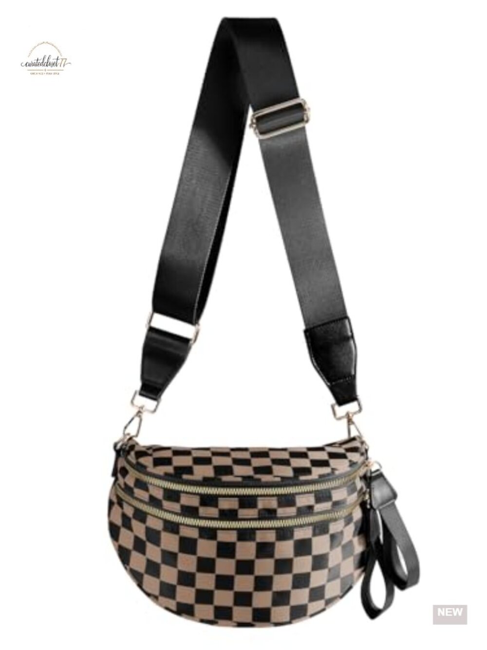 Checkered Nylon Crossbody Bag Bum Bag Lightweight Spacious - Picture 1 of 6